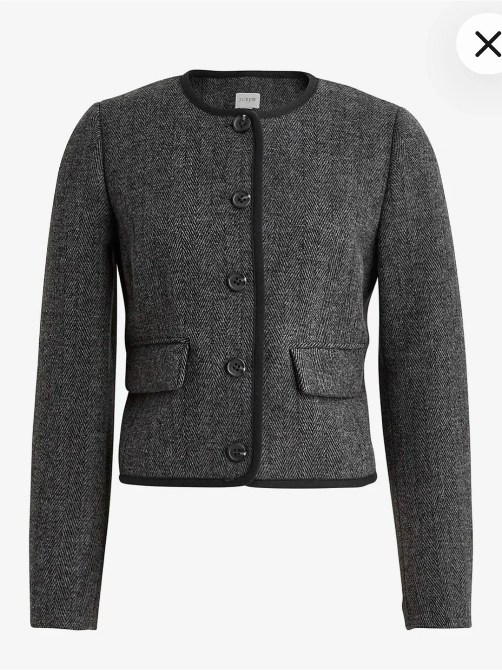 J. Crew Gray Collarless Cropped Wool-Blend Jacket